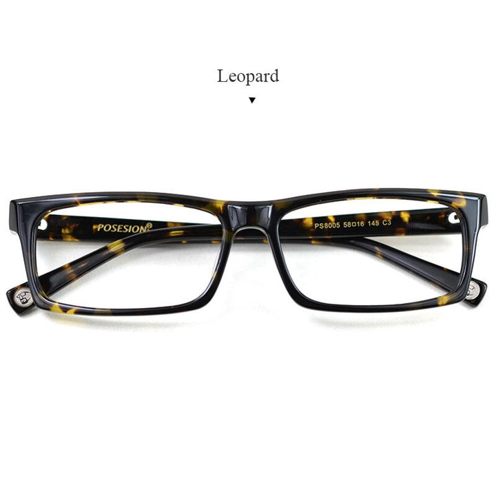 Hdcrafter Men's Full Rim Rectangle Acetate Frame Eyeglasses Ps8005 Full Rim Hdcrafter Eyeglasses Leopard