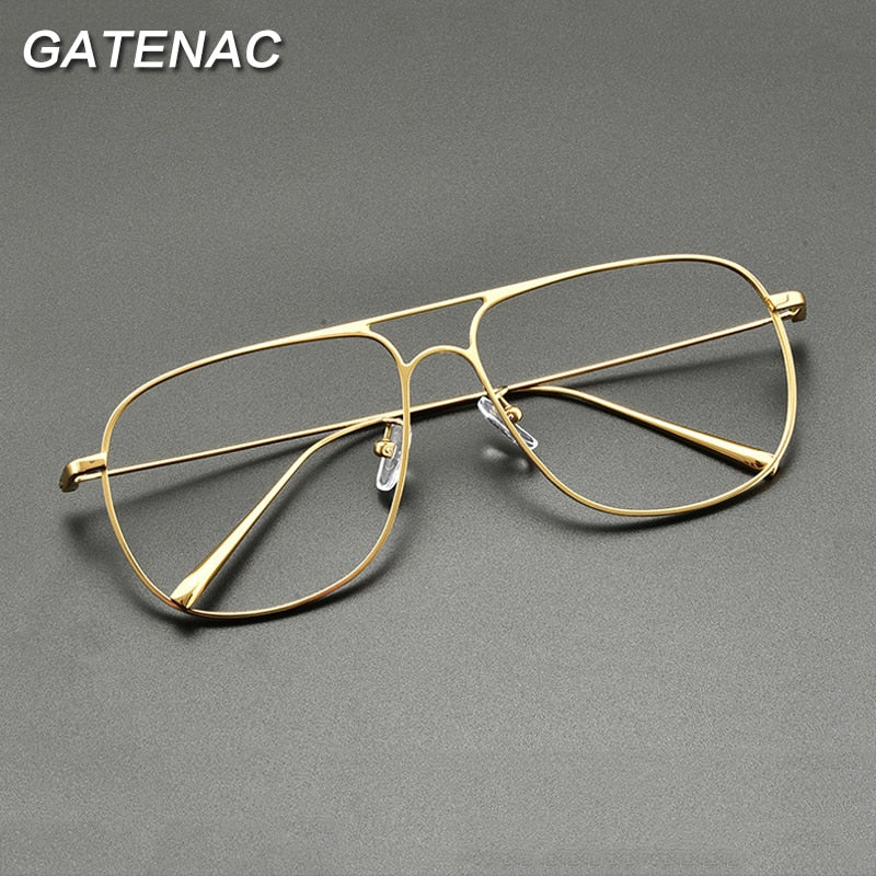 Gatenac Unisex Full Rim Square Titanium Double Bridge Eyeglasses Gxyj836 Full Rim Gatenac Gold
