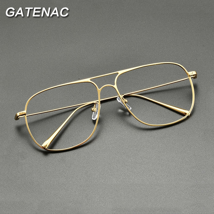Gatenac Unisex Full Rim Square Titanium Double Bridge Eyeglasses Gxyj836 Full Rim Gatenac Gold