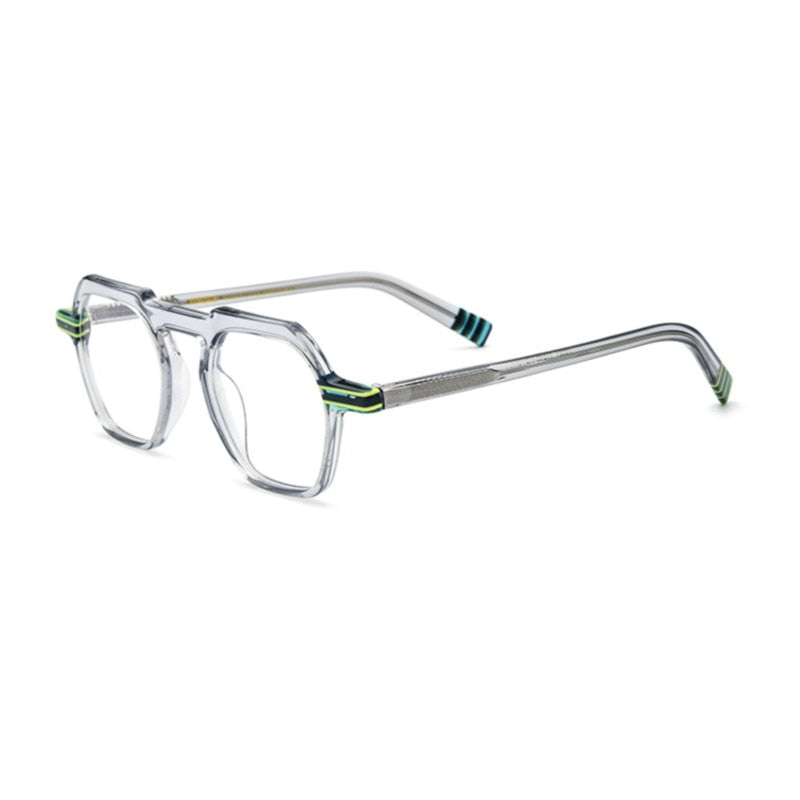 CCspace Unisex Full Rim Flat Top Round Acetate Titanium Eyeglasses 53330 Full Rim CCspace clear-gray China