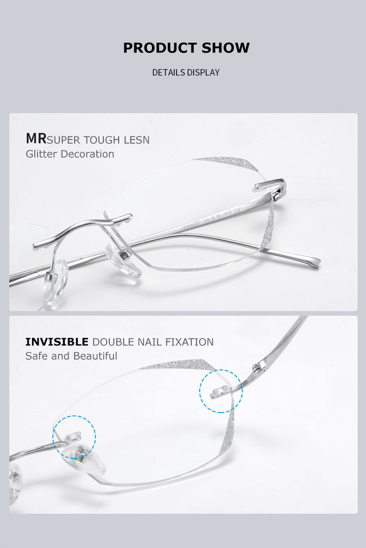 Chashma Unisex Rimless Diamond Cut Titanium Frame Custom Lens Eyeglasses 3306 Rimless Chashma