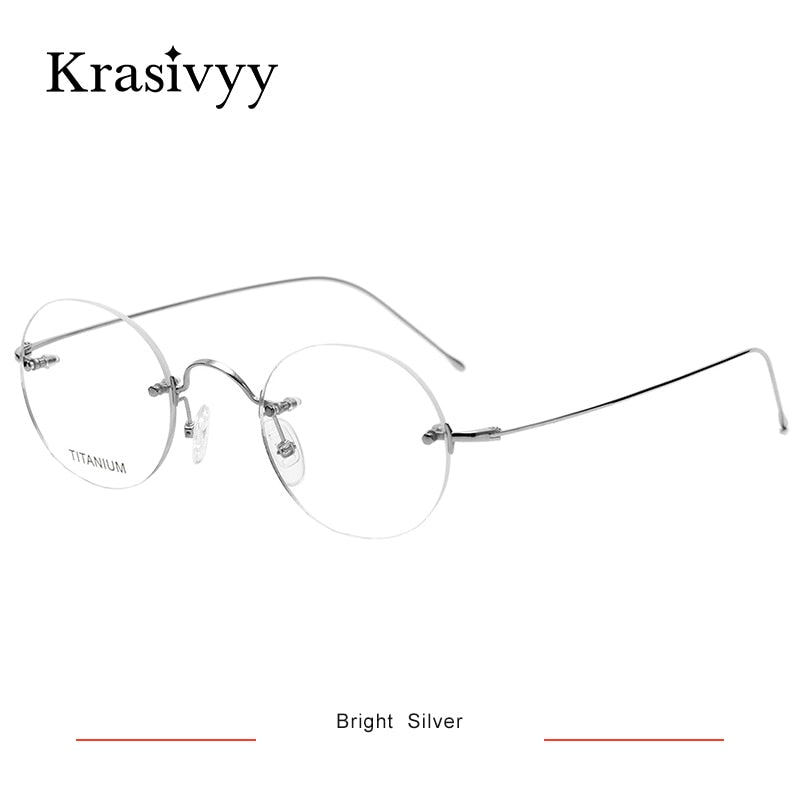 Krasivyy Unisex Rimless Round Titanium Eyeglasses Kr16035 Rimless Krasivyy Bright Silver CN