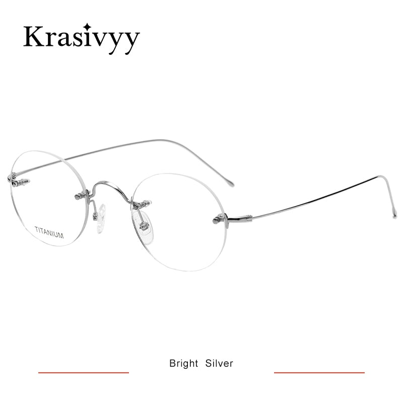 Krasivyy Unisex Rimless Round Titanium Eyeglasses Kr16035 Rimless Krasivyy Bright Silver CN 