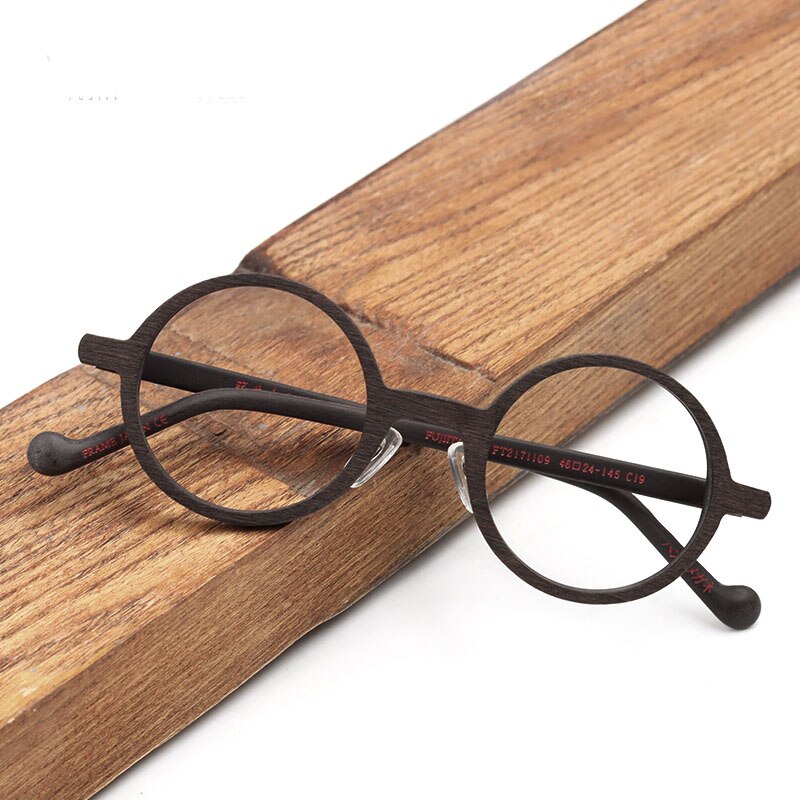 Hdcrafter Unisex Full Rim Round Wood Eyeglasses Ft21711109 Full Rim Hdcrafter Eyeglasses   