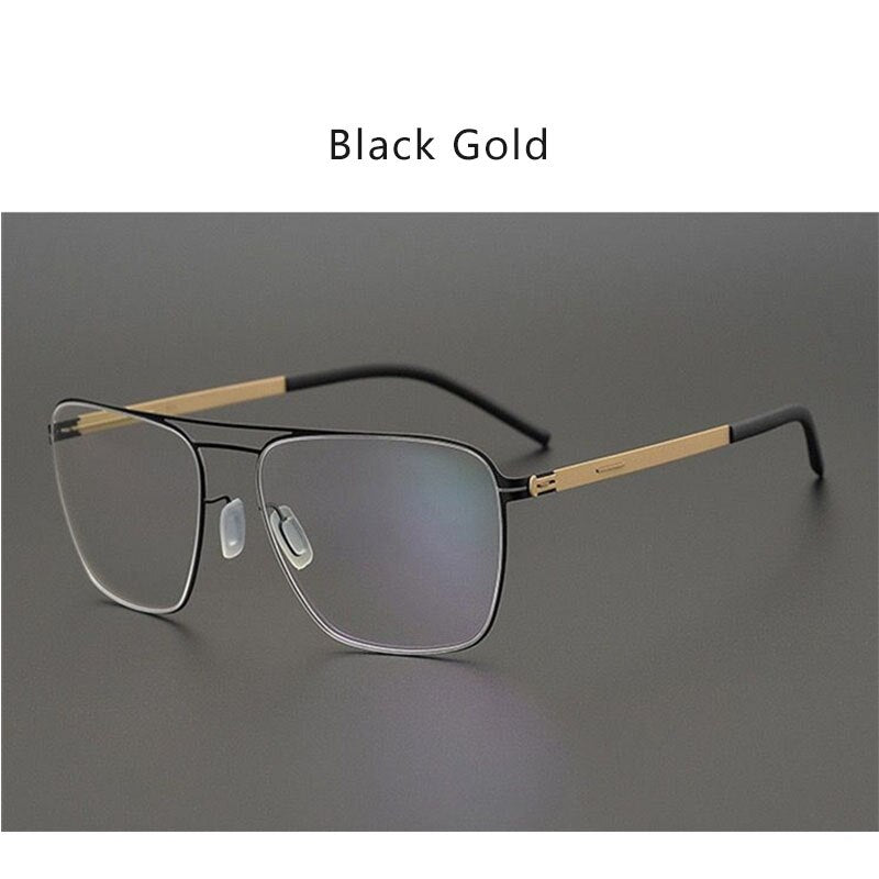 Hdcrafter Unisex Full Rim Square Tr 90 Titanium Double Bridge Eyeglasses Full Rim Hdcrafter Eyeglasses Black Gold