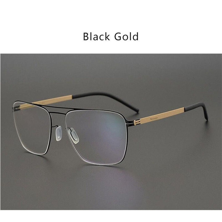 Hdcrafter Unisex Full Rim Square Tr 90 Titanium Double Bridge Eyeglasses Full Rim Hdcrafter Eyeglasses Black Gold