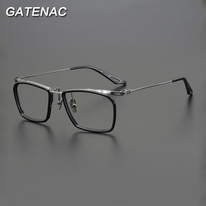 Gatenac Unisex Full Rim Square Acetate Alloy Eyeglasses Gxyj902 Full Rim Gatenac