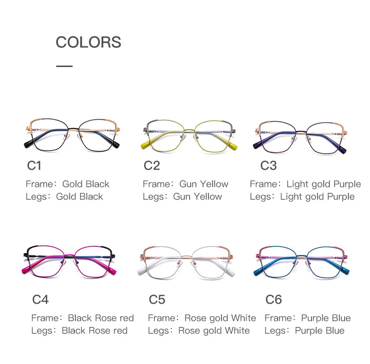 Hdcrafter Women's Full Rim Alloy Cat Eye Frame Eyeglasses 3014 Full Rim Hdcrafter Eyeglasses