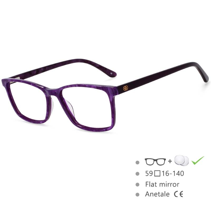 CCspace Men's Full Rim Square Acetate Frame Eyeglasses 54553 Full Rim CCspace Purple China