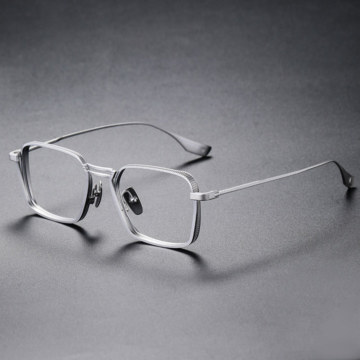 Yimaruili Unisex Full Rim Square Double Bridge Titanium Eyeglasses Dxt125 Full Rim Yimaruili Eyeglasses Silver