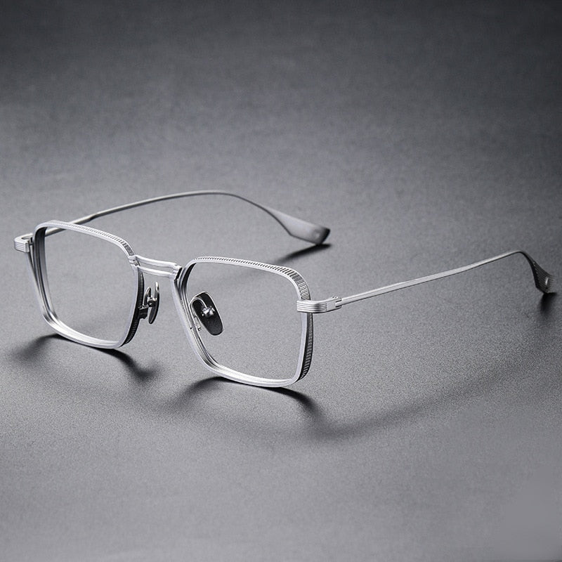 Yimaruili Unisex Full Rim Square Double Bridge Titanium Eyeglasses Dxt125 Full Rim Yimaruili Eyeglasses Silver  