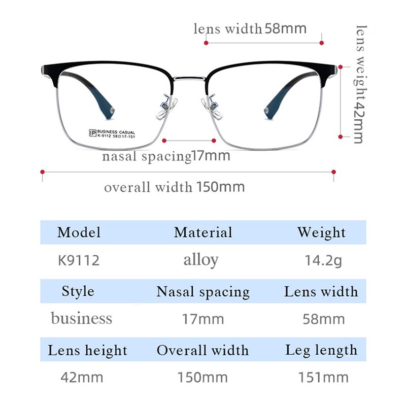 Hotochki Men's Full Rim Square Tr 90 Titanium Alloy Frame Eyeglasses K9112 Full Rim Hotochki
