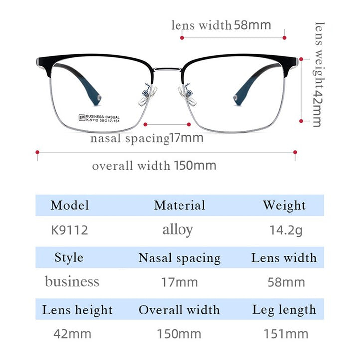 Hotochki Men's Full Rim Square Tr 90 Titanium Alloy Frame Eyeglasses K9112 Full Rim Hotochki