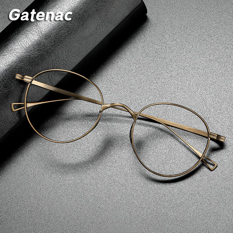 Gatenac Unisex Full Rim Round Titanium Frame Eyeglasses Gxyj485 Full Rim Gatenac