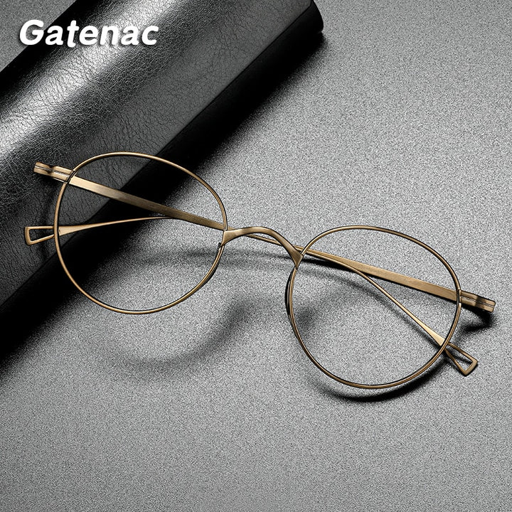 Gatenac Unisex Full Rim Round Titanium Frame Eyeglasses Gxyj485 Full Rim Gatenac