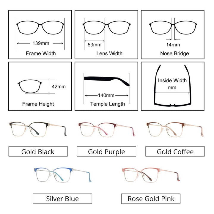Ralferty Women's Full Rim Square Acetate Alloy Eyeglasses D8612 Full Rim Ralferty
