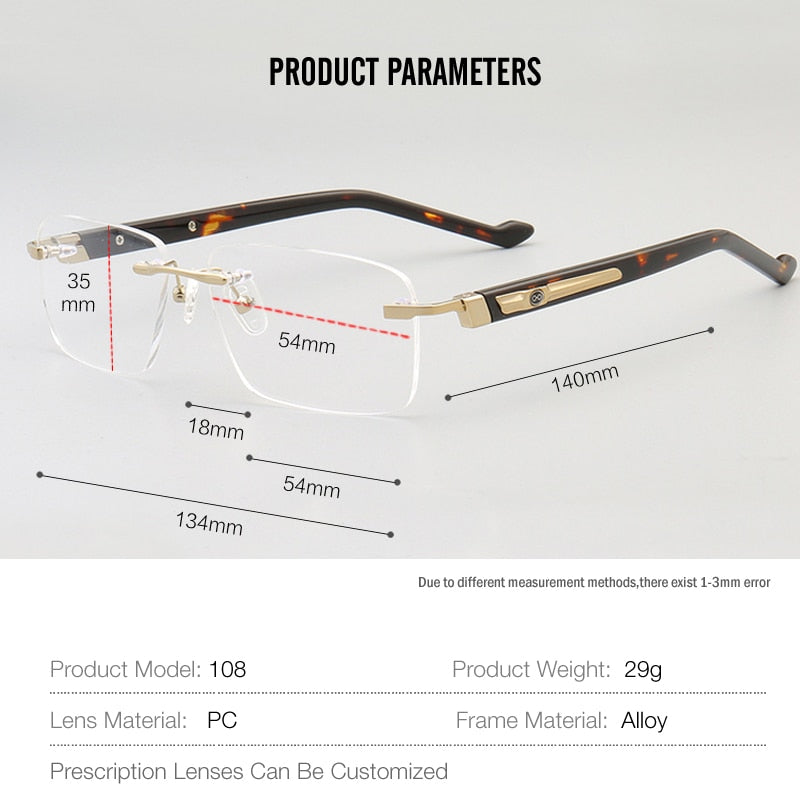 Muzz Men's Rimless Square Acetate Titanium Eyeglasses 108 Rimless Muzz