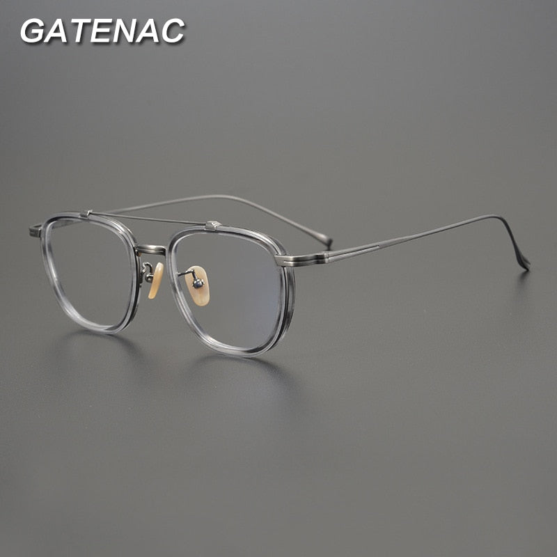 Gatenac Unisex Full Rim Square Titanium Acetate Double Bridge Frame Eyeglasses Gxyj809 Full Rim Gatenac