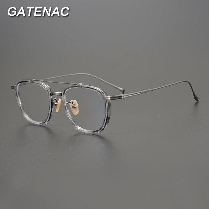 Gatenac Unisex Full Rim Square Titanium Acetate Double Bridge Frame Eyeglasses Gxyj809 Full Rim Gatenac