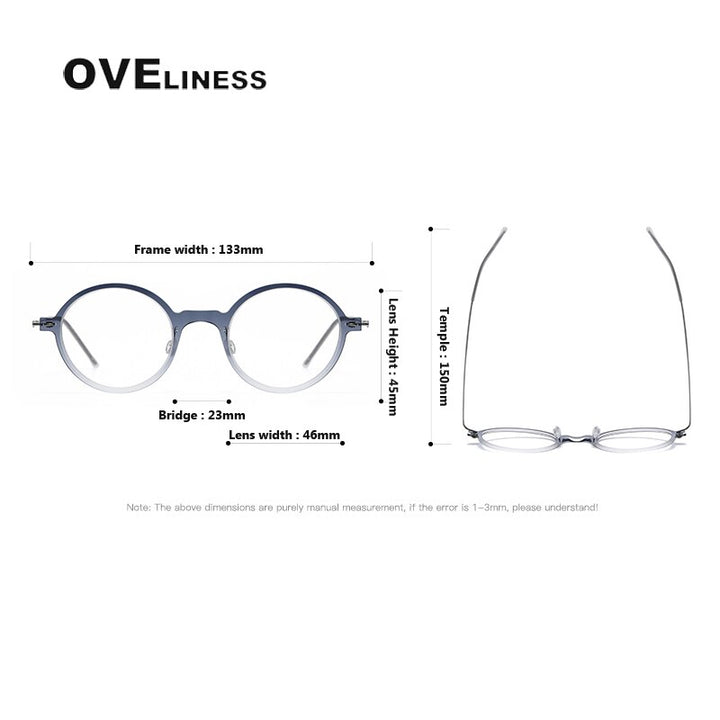 Oveliness Unisex Full Rim Round Screwless Acetate Titanium Eyeglasses 6508 Full Rim Oveliness