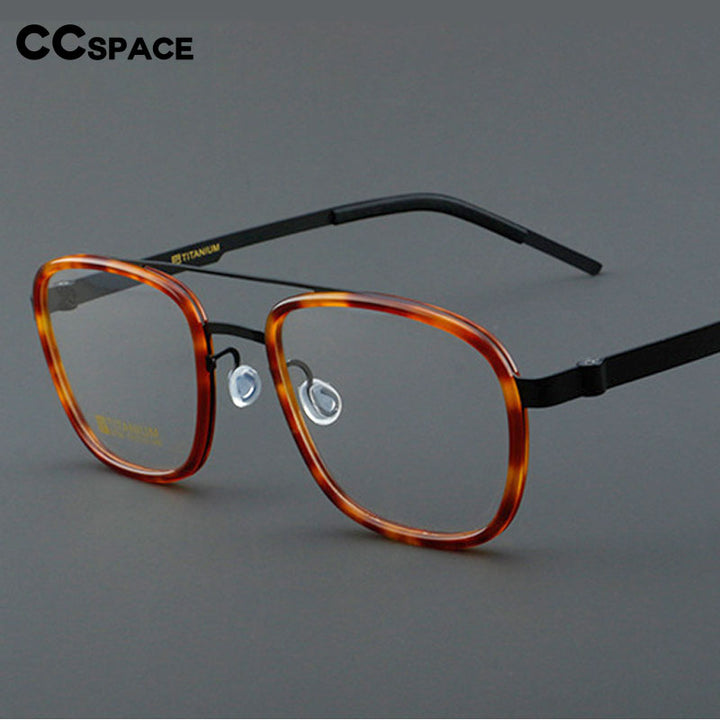 CCspace Unisex Full Rim Square Double Bridge Acetate Titanium Eyeglasses 55024 Full Rim CCspace