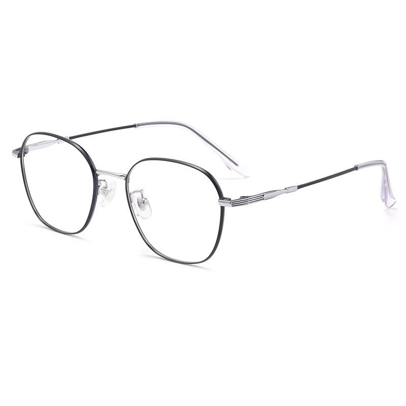 Hotochki Unisex Full Rim Titanium Alloy Oval Frame Eyeglasses 53308 Full Rim Hotochki Black Silver
