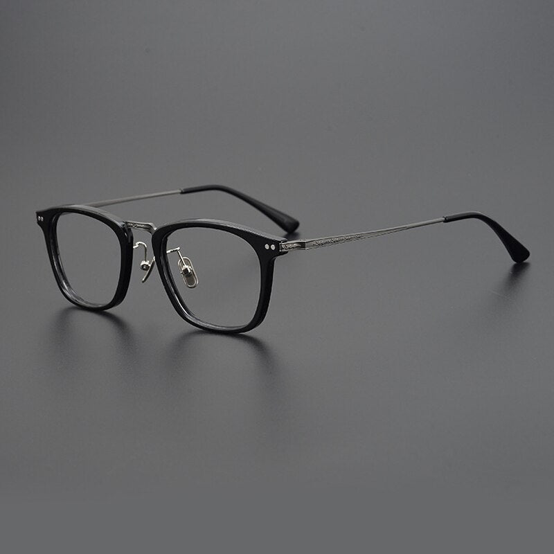 Gatenac Unisex Full Rim Round Square Titanium Eyeglasses Gxyj057 Full Rim Gatenac Black Gun