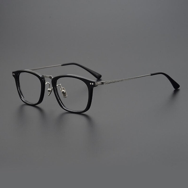Gatenac Unisex Full Rim Round Square Titanium Eyeglasses Gxyj057 Full Rim Gatenac Black Gun