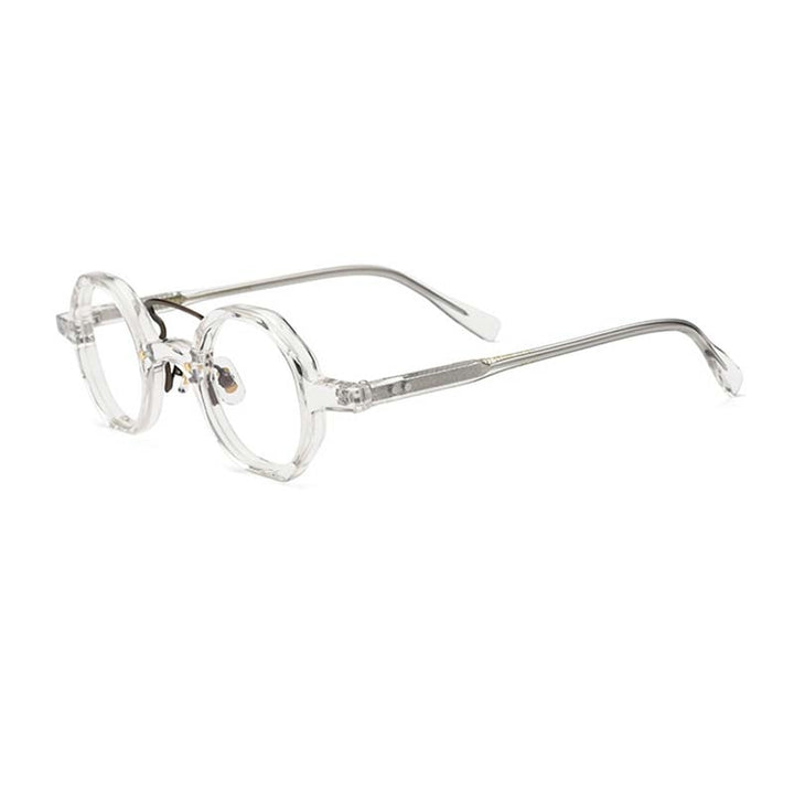 CCspace Women's Full Rim Small Polygon Round Double Bridge Acetate Eyeglasses 55059 Full Rim CCspace BrownClear China