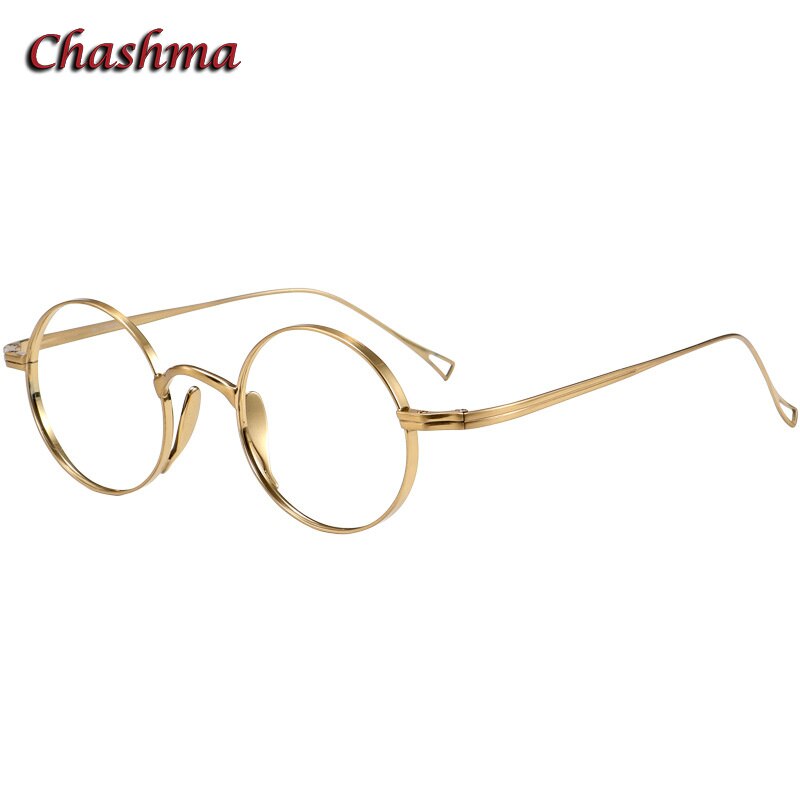 Chashma Ochki Unisex Full Rim Round Titanium Eyeglasses 10518 Full Rim Chashma Ochki Gold  