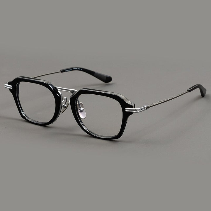 CCspace Unisex Full Rim Flat Top Square Titanium Acetate Eyeglasses 55373 Full Rim CCspace ColdBlackSilver China