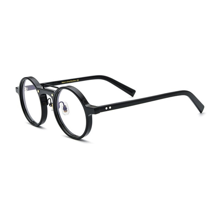 Gatenac Unisex Full Rim Round Acetate Double Bridge Frame Eyeglasses Gxyj808 Full Rim Gatenac Black