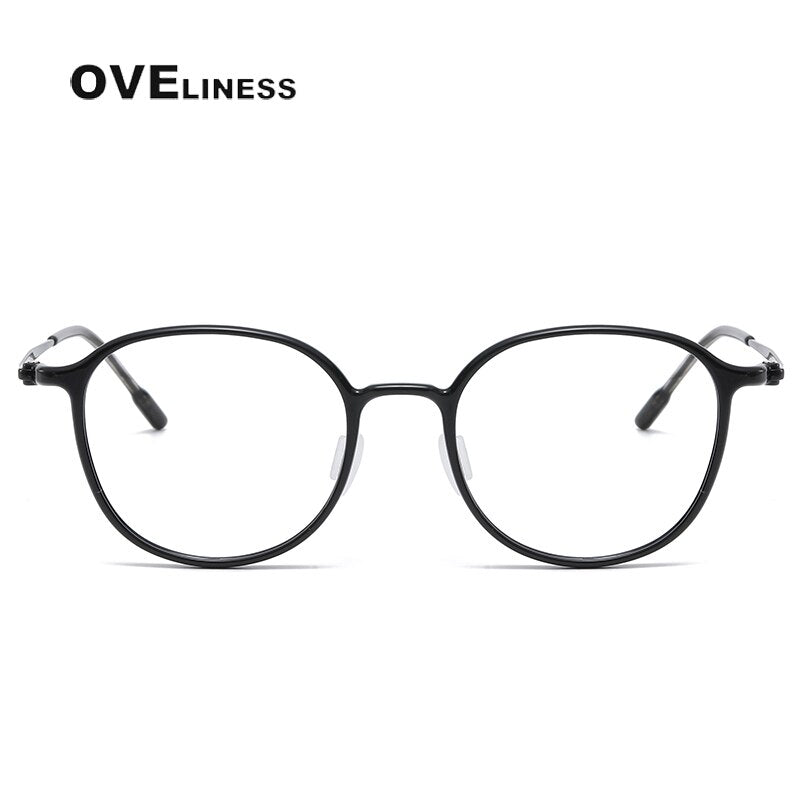Oveliness Unisex Full Rim Round Square Acetate Titanium Eyeglasses 8633 Full Rim Oveliness
