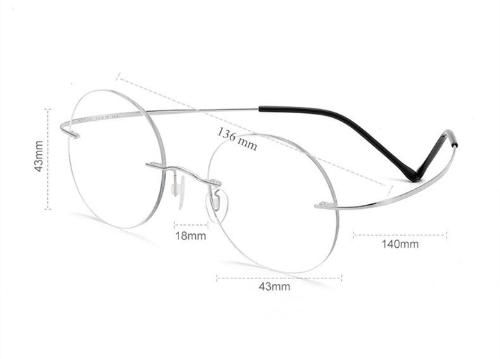 Chashma Unisex Rimless Round 2g Titanium Eyeglasses 6074 Customizable Lens Shape Rimless Chashma