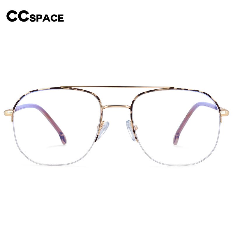 CCspace Women's Semi Rim Round Square Alloy Double Bridge Frame Eyeglasses 54342 Semi Rim CCspace