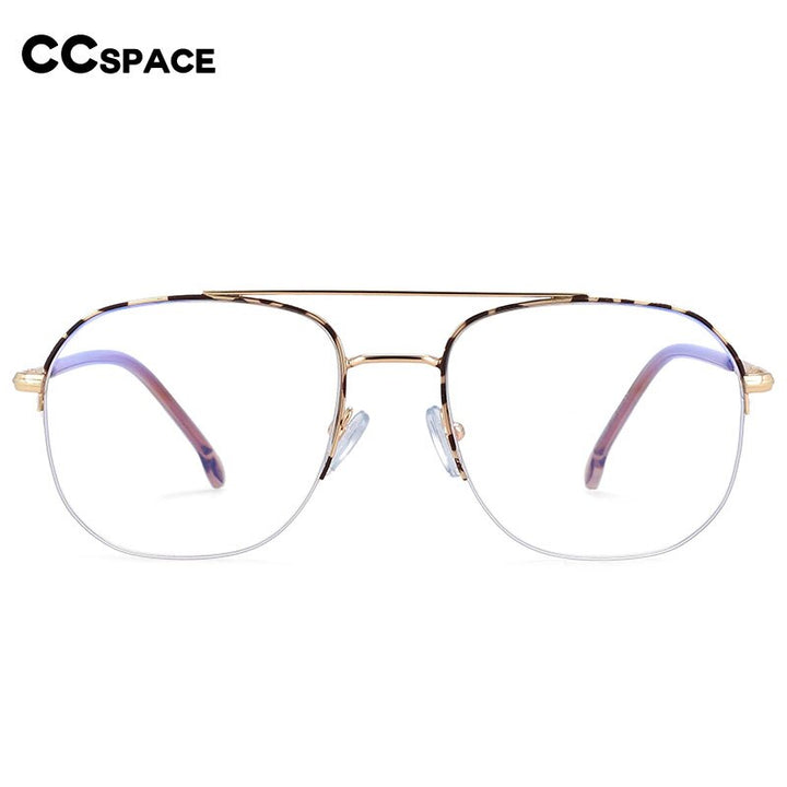 CCspace Women's Semi Rim Round Square Alloy Double Bridge Frame Eyeglasses 54342 Semi Rim CCspace