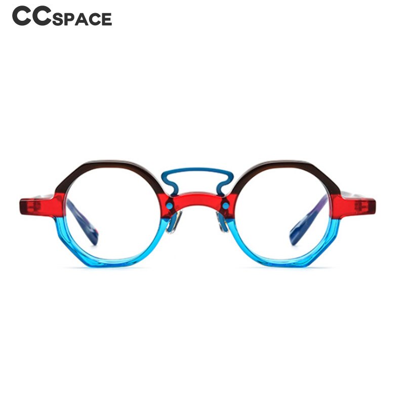 CCspace Unisex Full Rim Irregular Round Double Bridge Acetate Eyeglasses 54699 Full Rim CCspace