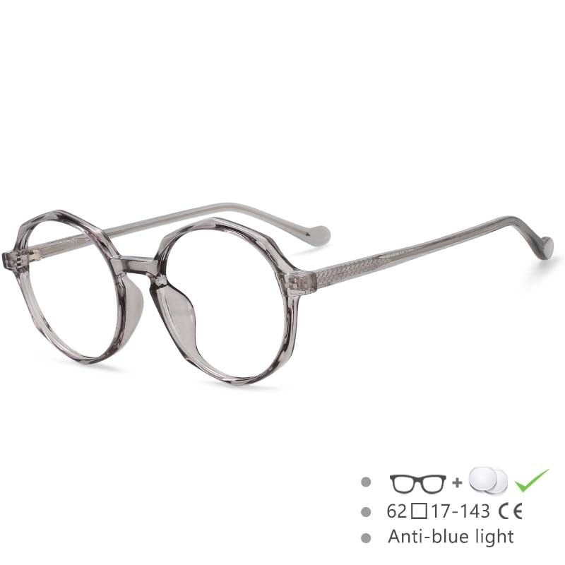 CCspace Unisex Full Rim Polygon Round Acetate Tr 90 Eyeglasses 53168 Full Rim CCspace China Gray
