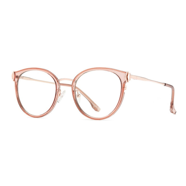 Hotony Women's Full Rim Round Cat Eye Acetate Alloy Eyeglasses Tj879 Full Rim Hotony LIGHT-BROWN  