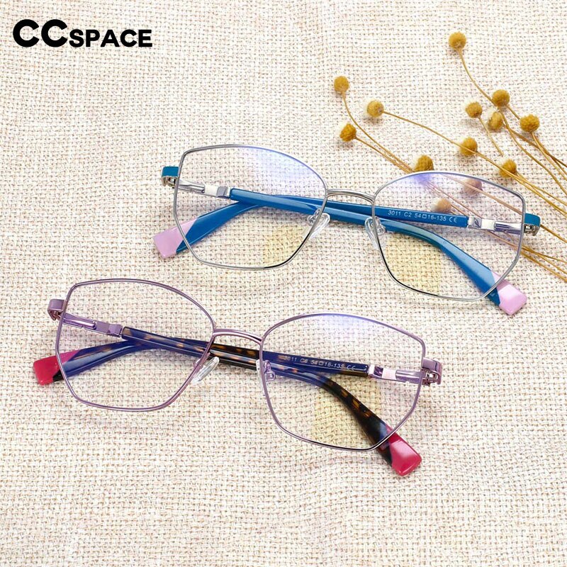 CCspace Women's Full Rim Square Cat Eye Alloy Frame Eyeglasses 54273 Full Rim CCspace