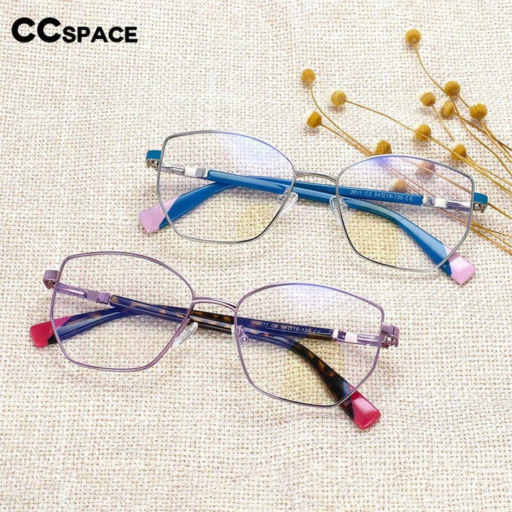 CCspace Women's Full Rim Square Cat Eye Alloy Frame Eyeglasses 54273 Full Rim CCspace