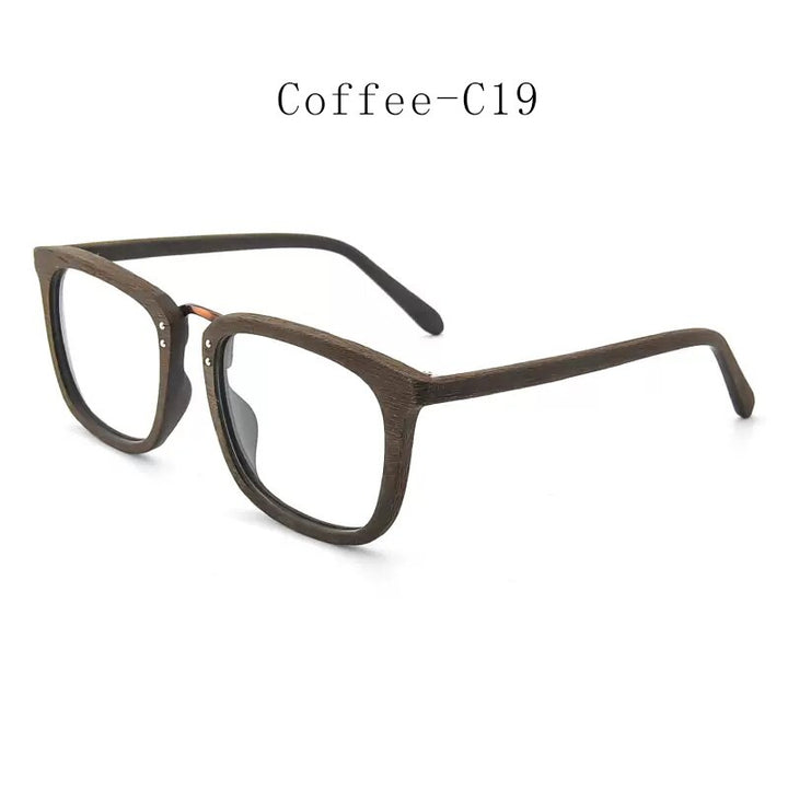 Hdcrafter Men's Full Rim Square Wood Alloy Eyeglasses Ps7055 Full Rim Hdcrafter Eyeglasses Coffee-C19