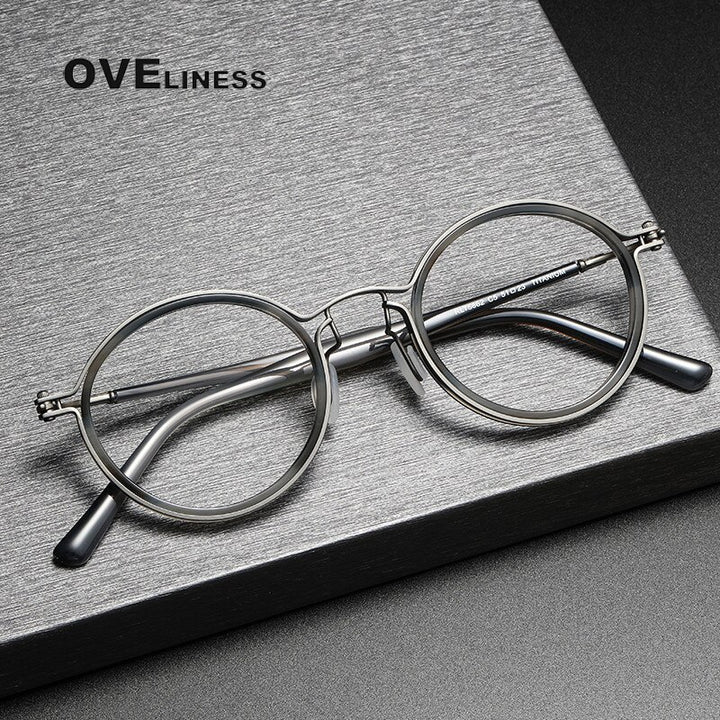 Oveliness Unisex Full Rim Round Acetate Titanium Eyeglasses 5862 Full Rim Oveliness