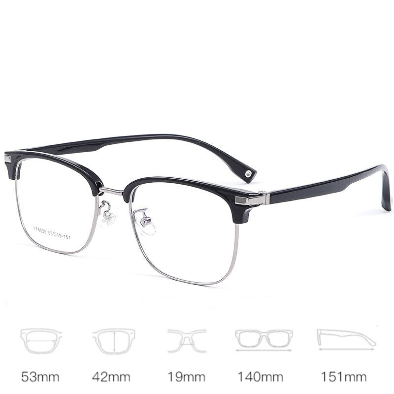 Yimaruili Men's Full Rim Square Alloy Acetate Frame Eyeglasses 8535YF Full Rim Yimaruili Eyeglasses