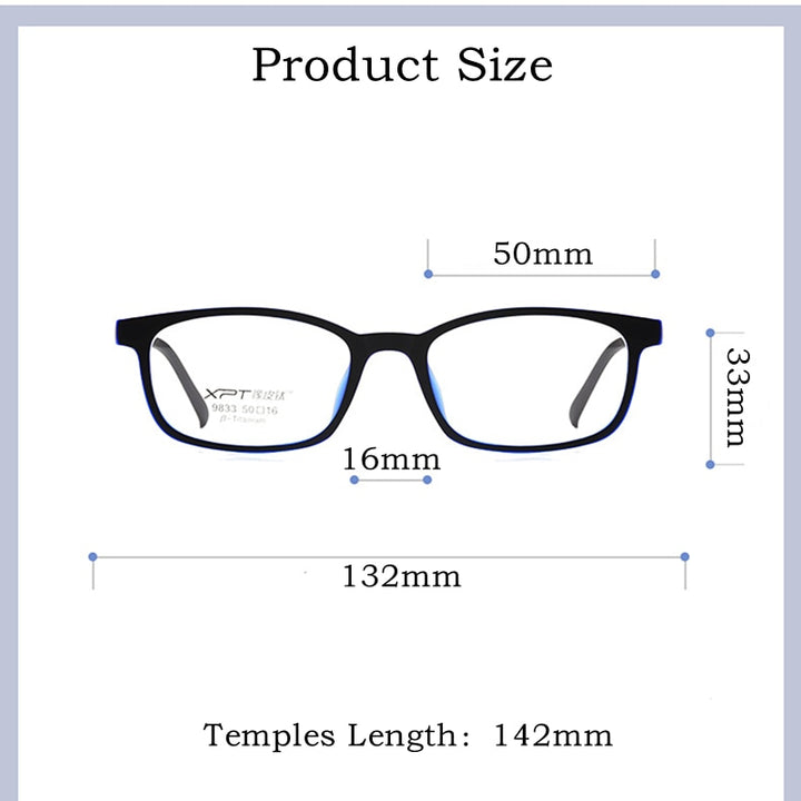 Yimaruili Unisex Full Rim Small Square Tr 90 Titanium Eyeglasses 9833XP Full Rim Yimaruili Eyeglasses