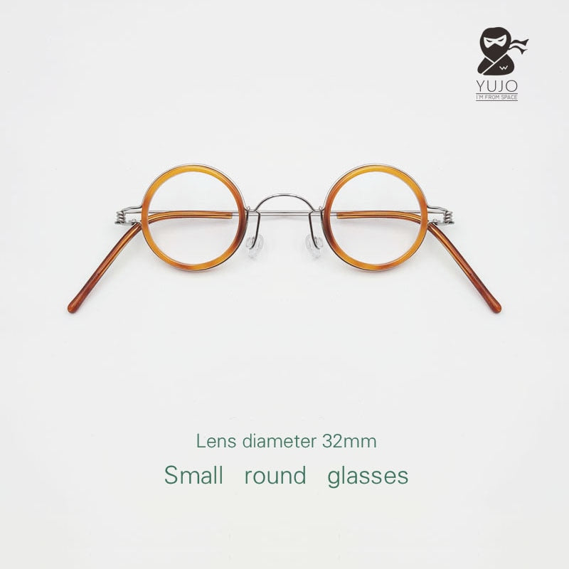 Yujo Unisex Full Rim Round Acetate Stainless Steel 32mm Eyeglasses Y060 Full Rim Yujo