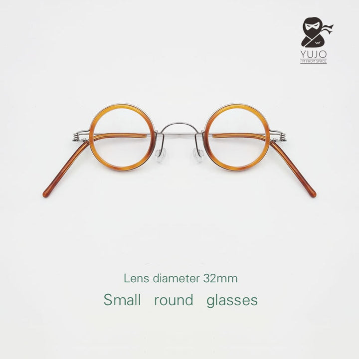Yujo Unisex Full Rim Round Acetate Stainless Steel 32mm Eyeglasses Y060 Full Rim Yujo