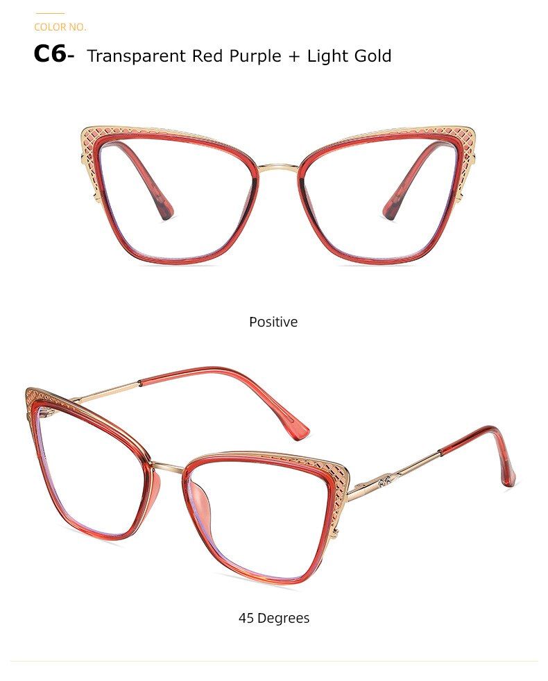 Chashma Women's Full Rim Cat Eye TR 90 Titanium Frame Eyeglasses 1525 Full Rim Chashma