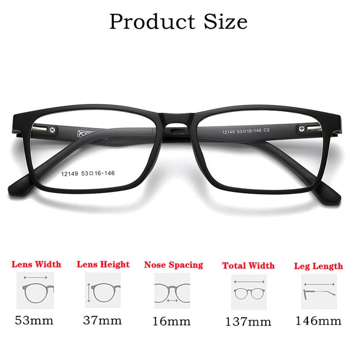 Yimaruili Unisex Full Rim Square Tr 90 Eyeglasses 5 Clip On Polarized Sunglasses 12149 With Clip Ons Yimaruili Eyeglasses