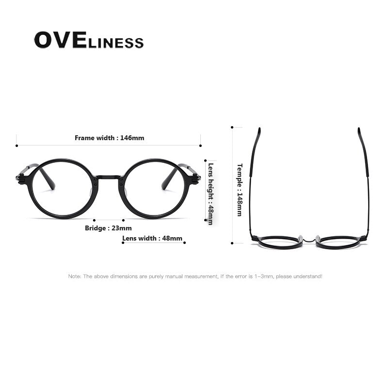 Oveliness Unisex Full Rim Round Acetate Titanium Eyeglasses 5866 Full Rim Oveliness   